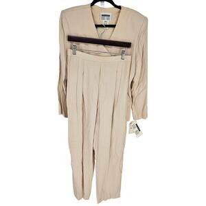 Vtg 1990s Lois Snyder Dani Max Womens Sz 12 Double Breasted Pant Suit Beige NEW
